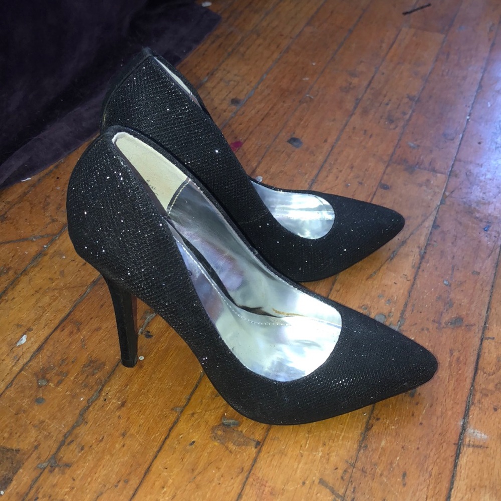 Bamboo Black Glitter High Heels